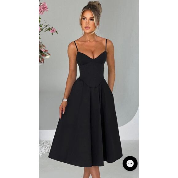 NWT Babyboo Mariella Midi Corseted Bodice Black Dress Size Small - Picture 1 of 5